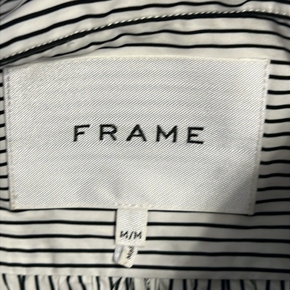 FRAME DENIM Ruched Puff Sleeve Shirt Blouse White with Black Stripes - Picture 8 of 12